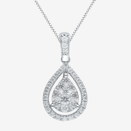 Womens 1/2 CT. T.W. Genuine White Diamond 14K White Gold Pear Pendant Necklace