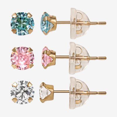 Girls 14K Gold Multicolor Cubic Zirconia 3-pr. Earring Set