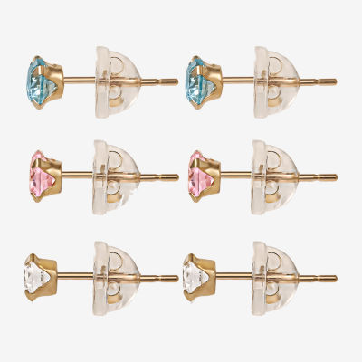 Girls 14K Gold Multicolor Cubic Zirconia 3-pr. Earring Set