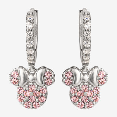 Disney Collection Pink Cubic Zirconia Sterling Silver 16.2mm Minnie Mouse Stud Earrings