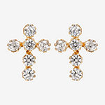 Religious Jewelry White Cubic Zirconia 14K Gold 7.3mm Cross Stud Earrings