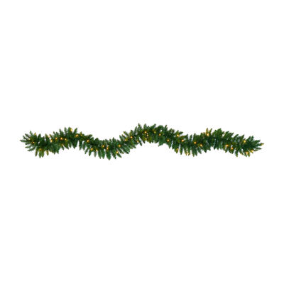 Nearly Natural 9ft. Christmas Pine Artificial Garland With 50 Warm White Led Lights Pre-Lit Wreath