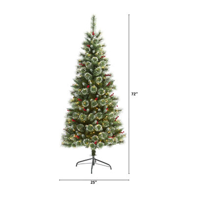 Nearly Natural Foot Flocked Pine Pre-Lit Christmas Tree