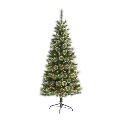 Nearly Natural 6 Foot Flocked Pine Pre-Lit Christmas Tree