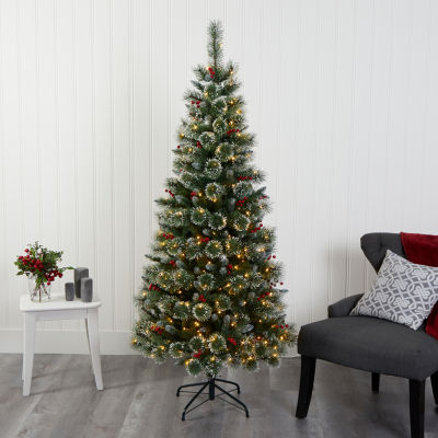 Nearly Natural Foot Flocked Pine Pre-Lit Christmas Tree