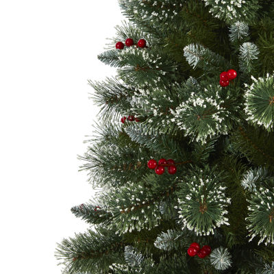 Nearly Natural Foot Flocked Pine Pre-Lit Christmas Tree