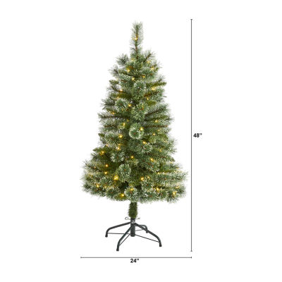 Nearly Natural 4 Foot Flocked Pine Pre-Lit Christmas Tree