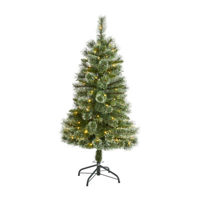 Nearly Natural 4 Foot Flocked Pine Pre-Lit Christmas Tree