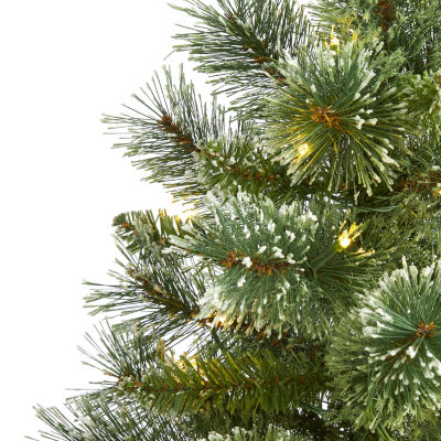 Nearly Natural 4 Foot Flocked Pine Pre-Lit Christmas Tree