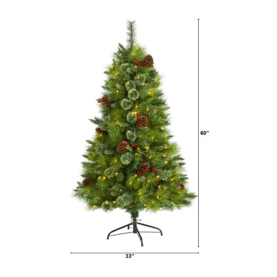 Nearly Natural 5 Foot Pre-Lit Pine Christmas Tree