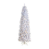 Glitzhome 8ft/10ft Pre-Lit Deluxe White Pine Slim Christmas Tree