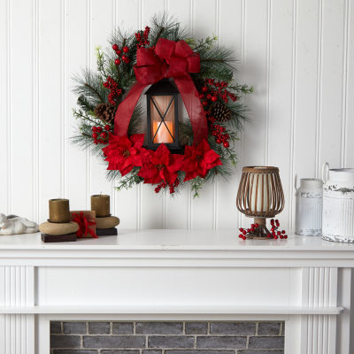 Nearly Natural Indoor Pre-Lit Christmas Wreath