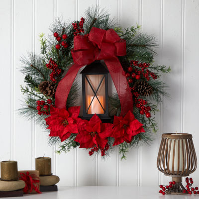 Nearly Natural Indoor Pre-Lit Christmas Wreath