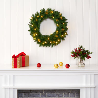 Nearly Natural Indoor Pre-Lit Christmas Wreath