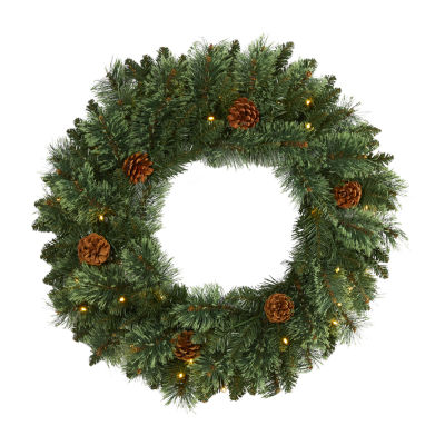 Nearly Natural Indoor Pre-Lit Christmas Wreath