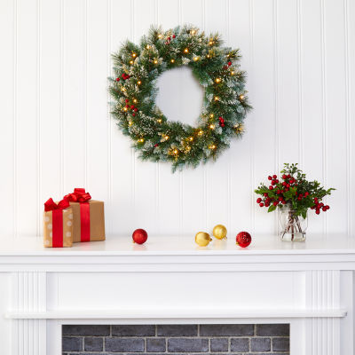 Nearly Natural Indoor Pre-Lit Christmas Wreath