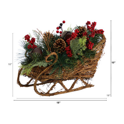 Nearly Natural Berry And Pinecone Sleigh Tabletop Decor