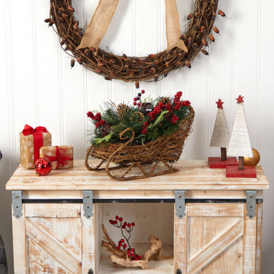 Nearly Natural Berry And Pinecone Sleigh Tabletop Decor