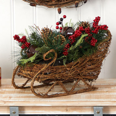 Nearly Natural Berry And Pinecone Sleigh Tabletop Decor