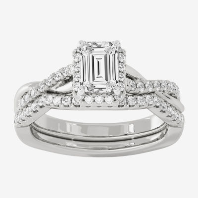 Signature By Modern Bride (H-I / Si1-Si2) Womens 1 1/5 CT. T.W. Lab Grown White Diamond 10K White Gold Side Stone Halo Bridal Set
