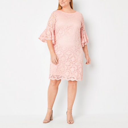  Perceptions Plus 3/4 Bell Sleeve Floral Lace Sheath Dress