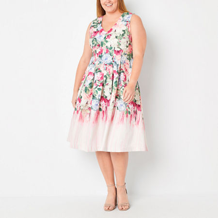 danny & nicole sleeveless floral fit & flare dress DANNY & NICOLE 6 Fit & Flare Sleeveless Dress Black White Floral V Neck  A-Line