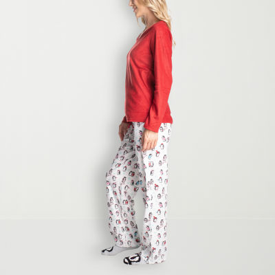 GoodNight Kiss Womens Microfleece V-Neck Long Sleeve 3-pc. Pant Pajama Set