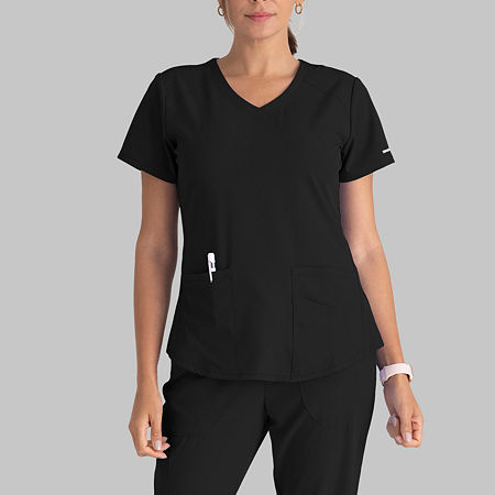 Skechers Sk101 Breeze 3-Pocket Curved Womens V Neck Tag Free Stretch Fabric Moisture Wicking Short Sleeve Scrub Top, Xx-small, Black