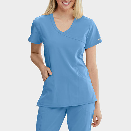 Skechers Sk102 Reliance 3-Pocket Crossover Womens V Neck Tag Free Stretch Fabric Moisture Wicking Short Sleeve Scrub Top, Xx-small, Blue