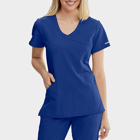 Skechers Sk102 Reliance 3-Pocket Crossover Womens V Neck Short Sleeve Tag Free Stretch Fabric Moisture Wicking Scrub Tops, X-large, Blue