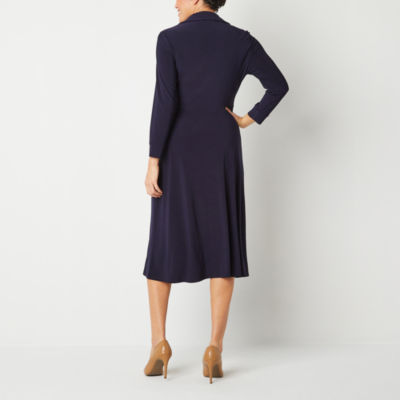 Black Label by Evan-Picone 3/4 Sleeve Midi Wrap Dress