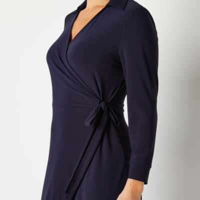 Black Label by Evan-Picone 3/4 Sleeve Midi Wrap Dress