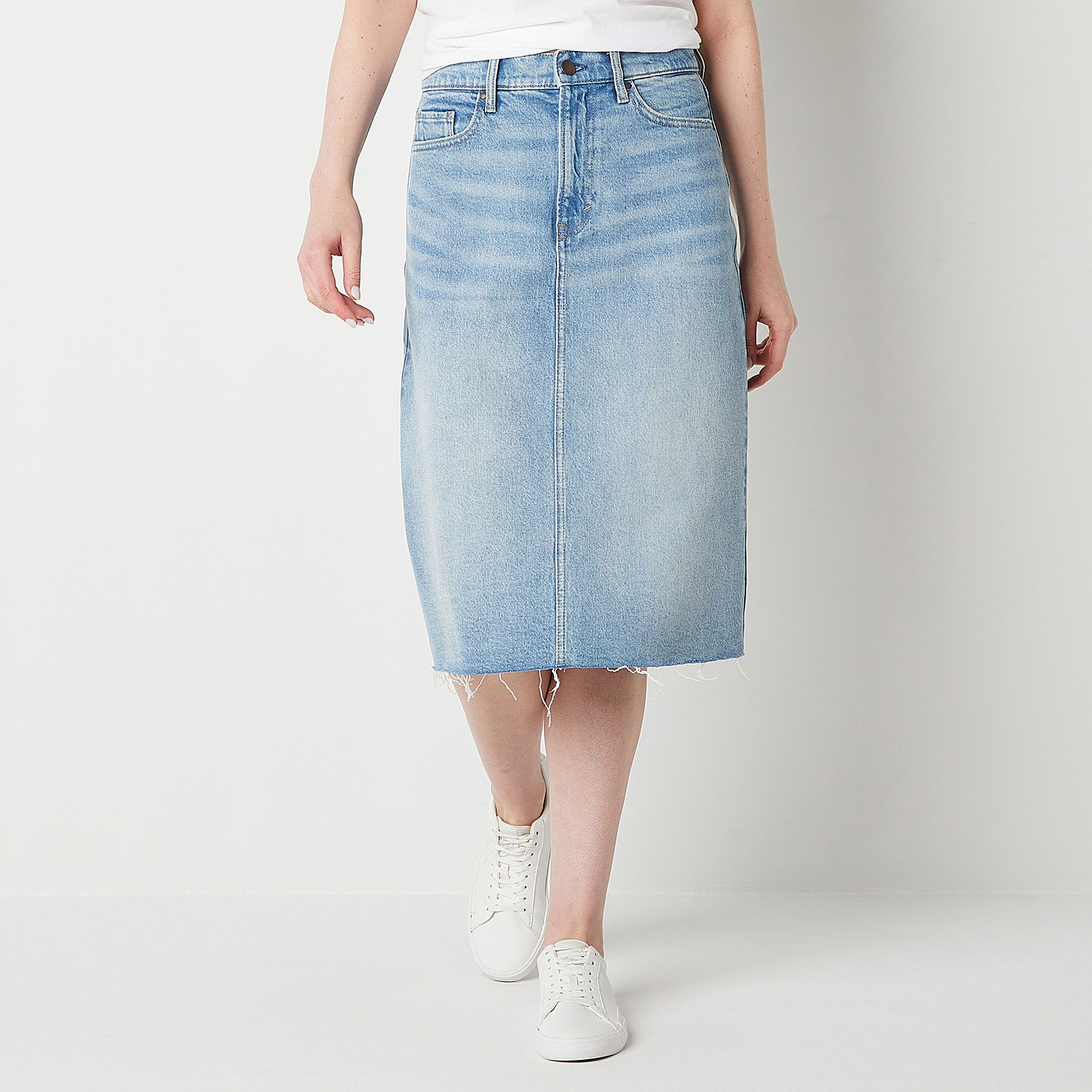 a.n.a Womens High Rise Midi Denim Skirt, Color: Lt Abyss - JCPenney