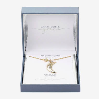 Gratitude & Grace Love Womens Cubic Zirconia 14K Gold Over Brass Moon Pendant Necklaces
