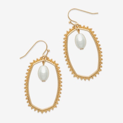 Bold Elements Gold Tone Womens Simulated Pearl Drop Earrings