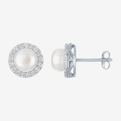 White Cultured Freshwater Pearl Sterling Silver 10mm Round Stud Earrings