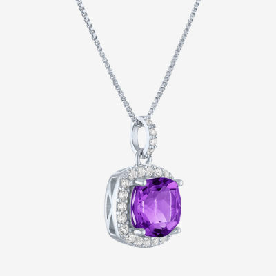Womens Gemstone Sterling Silver Cushion Pendant Necklace