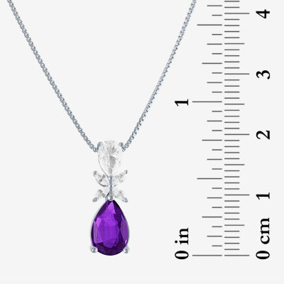 Womens Gemstone Sterling Silver Pear Pendant Necklace
