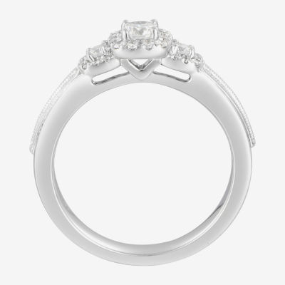Love Lives Forever (F / Vs2) Womens 1/2 CT. T.W. Lab Grown White Diamond 14K White Gold Round Side Stone Bypass  Engagement Ring