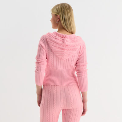 Forever 21 Womens Hooded Long Sleeve Zipper Juniors Cable Knit