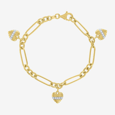 Diamond Addiction G-H / Si2-I1 Womens 1/7 CT. T.W. Lab Grown White Diamond 14K Gold Over Silver Heart Charm Bracelet