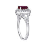 Sterling Silver Lab-Created Ruby & Lab-Created White Sapphire Double Halo Ring