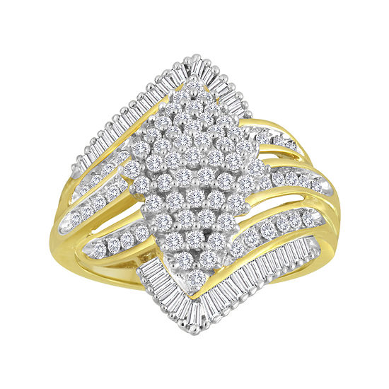 1 CT. T.W. Diamond Cluster 14K Yellow Gold Over Sterling Silver Ring