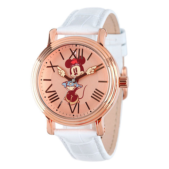 Disney Minnie Mouse Mens White Leather Strap Watch W001857