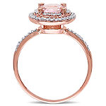 Modern Bride Gemstone Womens Genuine Pink Morganite 10K Gold Round Halo Engagement Ring
