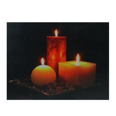 LED Lighted Tranquil Zen Triple Candles Canvas Wall Art 12'' x 15.75''