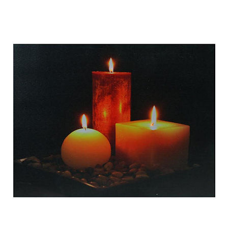 LED Lighted Tranquil Zen Triple Candles Canvas Wall Art 12'' X 15.75'', One Size, Orange