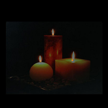 LED Lighted Tranquil Zen Triple Candles Canvas Wall Art 12'' X 15.75'', One Size, Orange