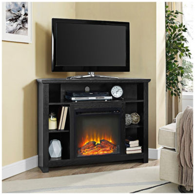 44" Wood Corner Highboy Fireplace TV Stand, Color Black JCPenney