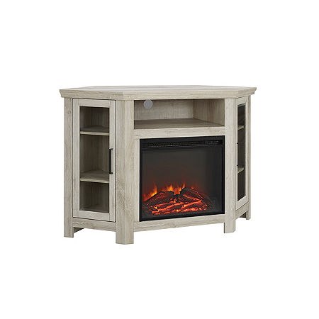 48 Wood Corner Fireplace Media TV Stand Console, One Size, White